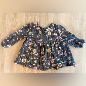 🩶🌼 OLD NAVY GREY FLORAL PRINT BABYDOLL TOP SIZE 12-18M🩶🌼